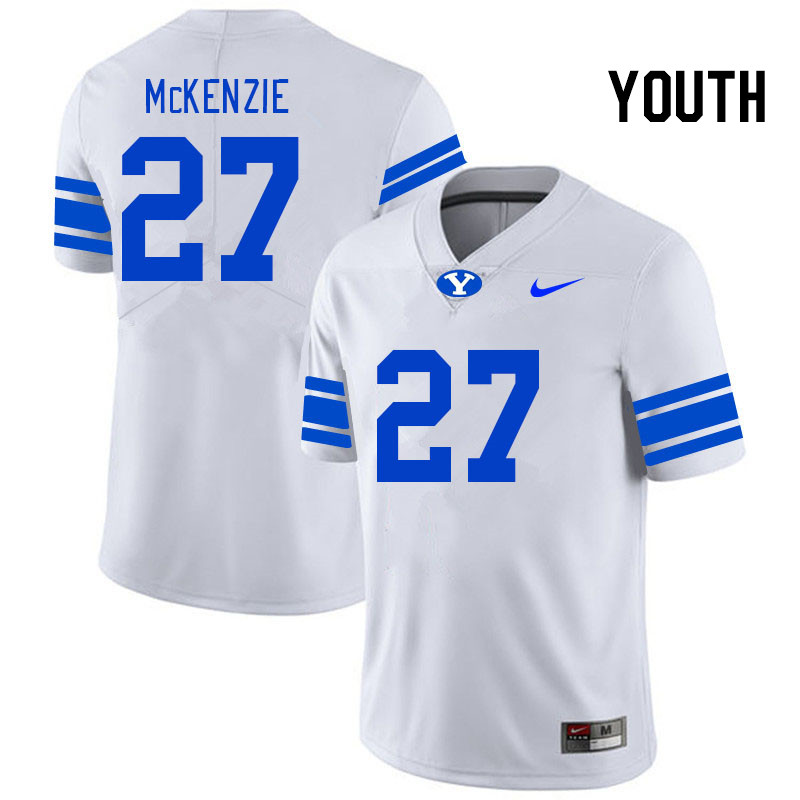 Youth #27 Marcus McKenzie BYU Cougars College Football Jerseys Stitched-White - Click Image to Close
